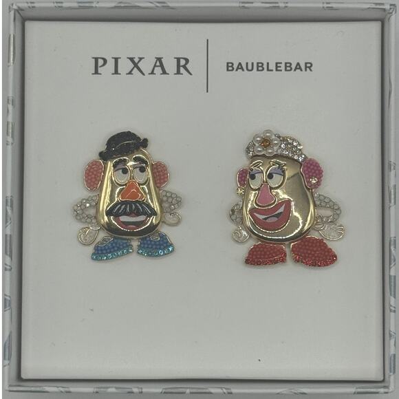 BaubleBar Pixar Mr. & Mrs. Potato Head Earrings Toy Story NEW Gold Tone Stud - Picture 1 of 4